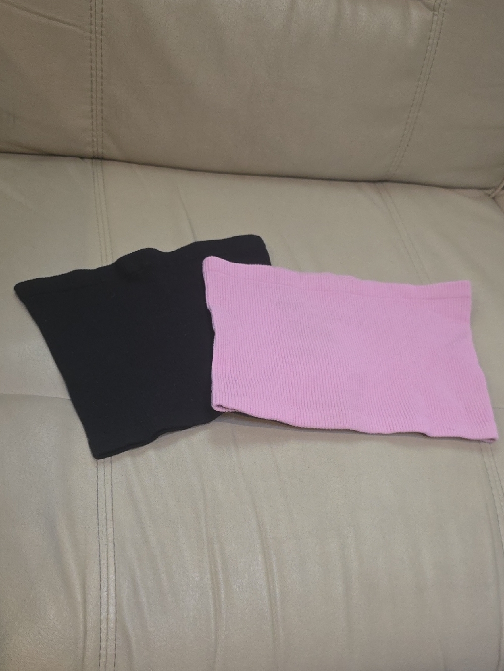 Black and Pink Ribbed Tube Tops - Set of 2